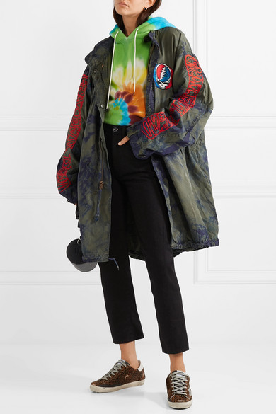 R13 Grateful Dead Oversized Embroidered Tie Dyed Cotton Twill Coat