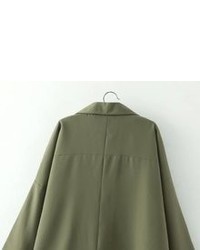 Army Green Lapel Pockets Loose Trench Coat