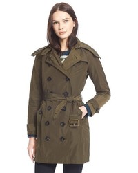 Burberry Brit Brit Balmoral Taffeta Trench Coat With Detachable Hood Size 4 Green