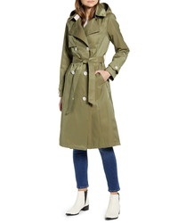 French Connection Double Breasted Hooded Trench Coat