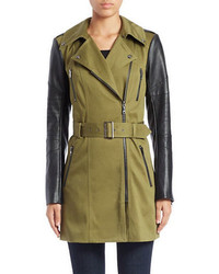 GUESS Faux Leather Sleeve Trench Coat