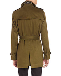 Burberry London Kensington Olive Green Cashmere Trench Coat