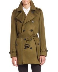 Burberry London Kensington Olive Green Cashmere Trench Coat