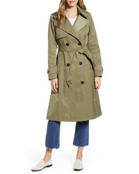 Halogen Long Double Breasted Hooded Trench Coat
