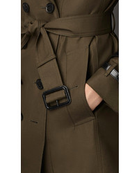 Burberry Mid Length Leather Detail Gabardine Trench Coat