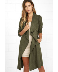 Mono B All Good Olive Green Suede Trench Coat
