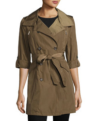 French Connection Nylon Double Breasted Trench Coat Olive