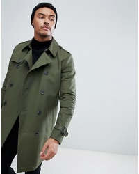 ASOS DESIGN Shower Resistant Double Breasted Trench In Khaki
