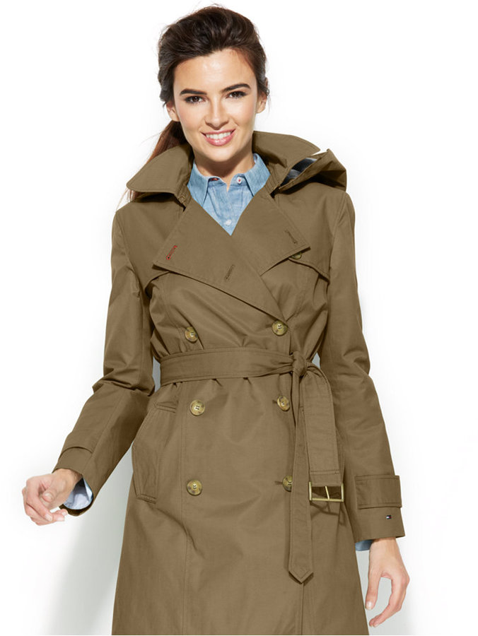Tommy Hilfiger Hooded Double Breasted Belted Trench Coat, $180 | Macy's ...