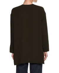 Piazza Sempione Long Sleeve Keyhole Cady Tunic Blouse Olive