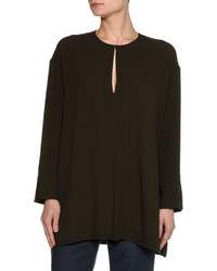 Piazza Sempione Long Sleeve Keyhole Cady Tunic Blouse Olive