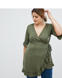 Asos Curve Longline Wrap Top With Ruffle