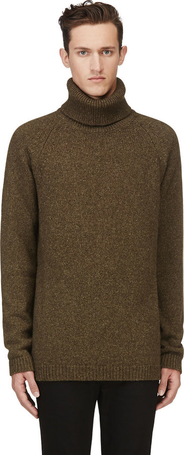 Maison Margiela Olive Green Yaks Wool Turtleneck Sweater, $1,075 ...