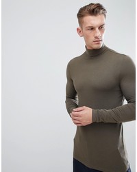 ASOS DESIGN Muscle Fit Long Sleeve T Shirt With Roll Neck In Khaki