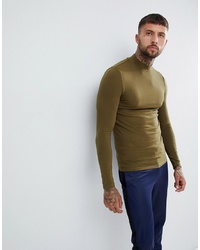 ASOS DESIGN Muscle Fit Long Sleeve T Shirt With Turtle Neck In Khaki