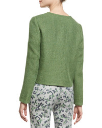 Armani Collezioni Long Sleeve Round Neck Tweed Jacket Green
