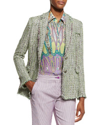 Etro Tweed Two Button Jacket Greenlilac