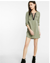 Express Lace Up Silky Soft Twill Popover Tunic Dress
