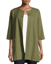 Eileen Fisher Cross Dyed Long Jacket Olive Petite