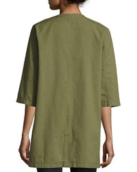 Eileen Fisher Cross Dyed Long Jacket Olive Petite