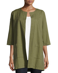 Eileen Fisher Cross Dyed Long Jacket Olive Plus Size