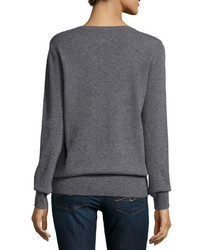 Neiman Marcus Cashmere Collection Long Sleeve V Neck Relaxed Fit Cashmere Sweater