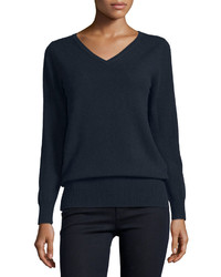 Neiman Marcus Cashmere Collection Long Sleeve V Neck Relaxed Fit Cashmere Sweater Plus Size