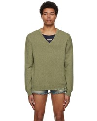 Maison Margiela Green Double Layer V Neck Sweater