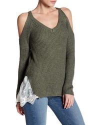 Madison Berkeley Lace Trim Cold Shoulder Sweater