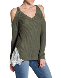 Madison Berkeley Lace Trim Cold Shoulder Sweater