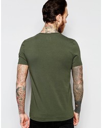 Asos Brand Muscle T Shirt With V Neck In Dark Green