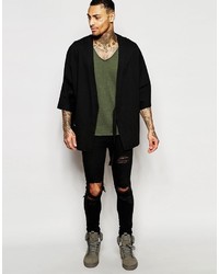 Asos Brand T Shirt With Deep V Neck In Linen Look Fabric In Green