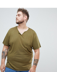 ASOS DESIGN Plus Relaxed Fit T Shirt With Raw Notch Neck In Green