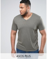 Asos Plus T Shirt With V Neck In Green