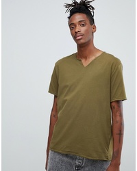 ASOS DESIGN Relaxed Fit T Shirt With Raw Notch Neck In Green