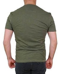John Varvatos Star Usa T Shirt Green Cotton Trim Fit Slub V Neck Tee