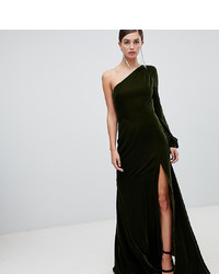 Asos Tall Asos Design Tall Velvet One Shoulder 70s Maxi Dress