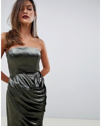 ASOS DESIGN Bandeau Maxi Dress In Drape Velvet With Fishtail Hem