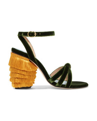 Olive Velvet Heeled Sandals