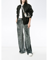 Lot 78 Lot78 Grey Velvet Wide Leg Track Pants