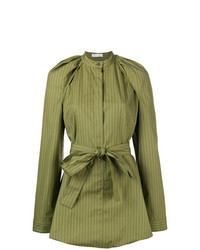 Olive Vertical Striped Button Down Blouse