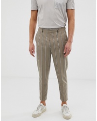 ASOS DESIGN Tapered Crop Smart Trousers In Beige With Pin Stripe