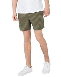 Olive Vertical Striped Cotton Shorts