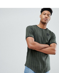 Olive Vertical Striped Crew-neck T-shirt