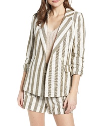 Olive Vertical Striped Double Breasted Blazer