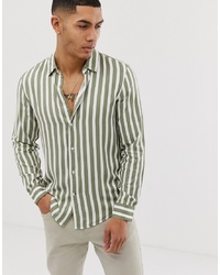 Bershka Striped Shirt In Green And White