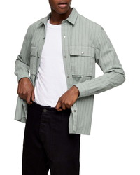 Olive Vertical Striped Shirt Jacket