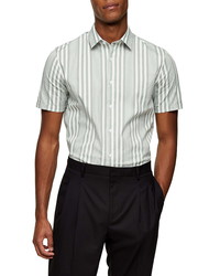 Topman Stripe Slim Fit Short Sleeve Button Up Shirt