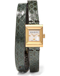 Gucci Elaphe And Gold Tone Watch Forest Green