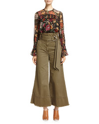 Cinq à Sept Cinq A Sept Serge Belted Wide Leg Cropped Trousers Olive